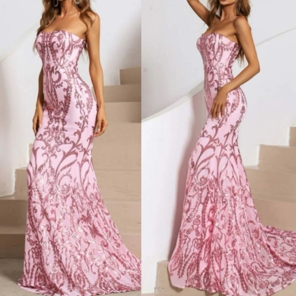 PINK MERMAID FLORAL EMBROIDERED PREMIUM BRAND AND QUALITY DRESS - Picture 3 of 16
